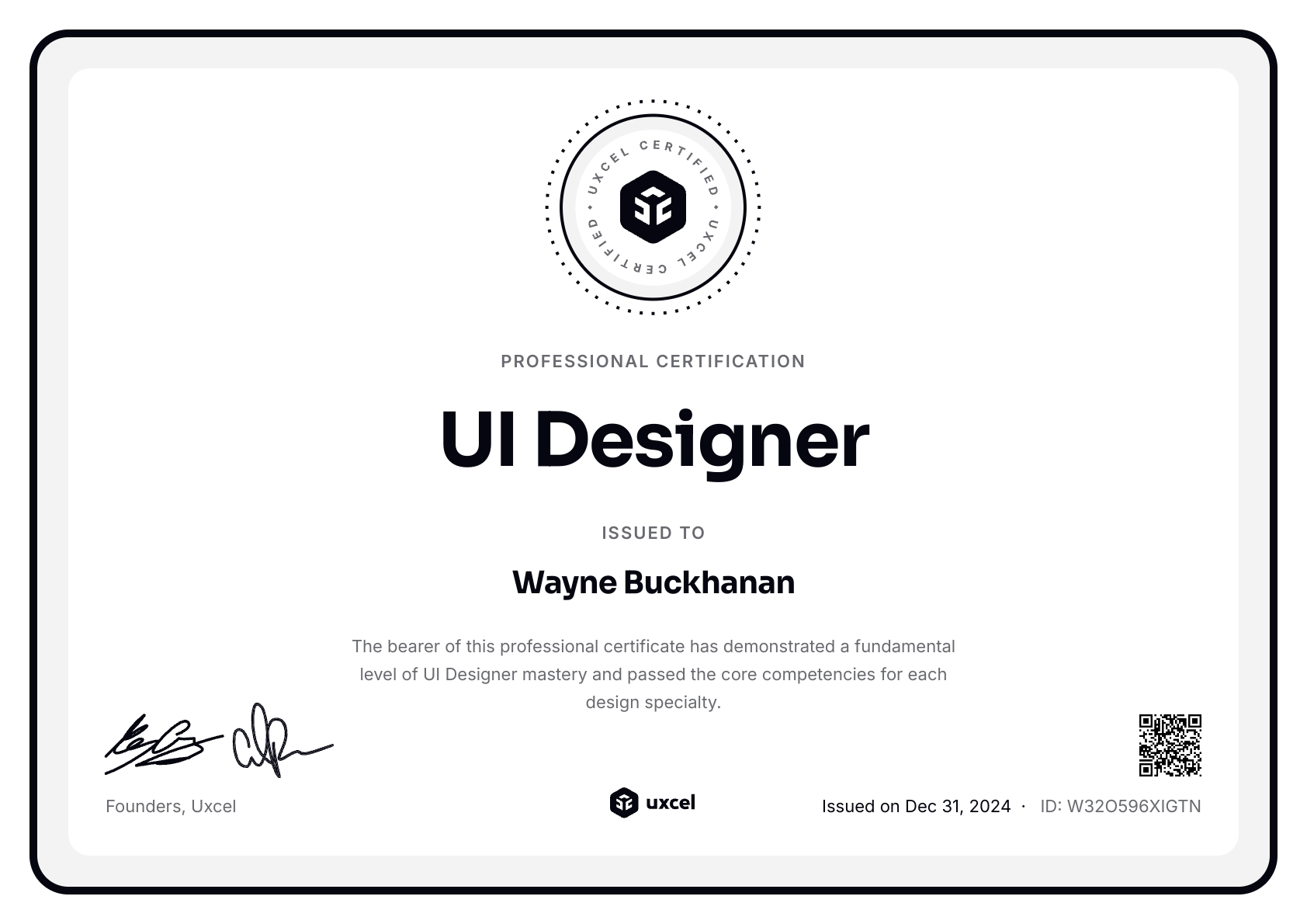 Wayne Buckhanan's certificate